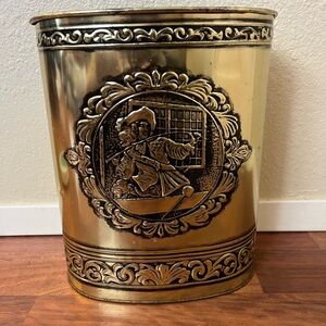 Vintage Weibro Brass Regency Embossed Trash Can